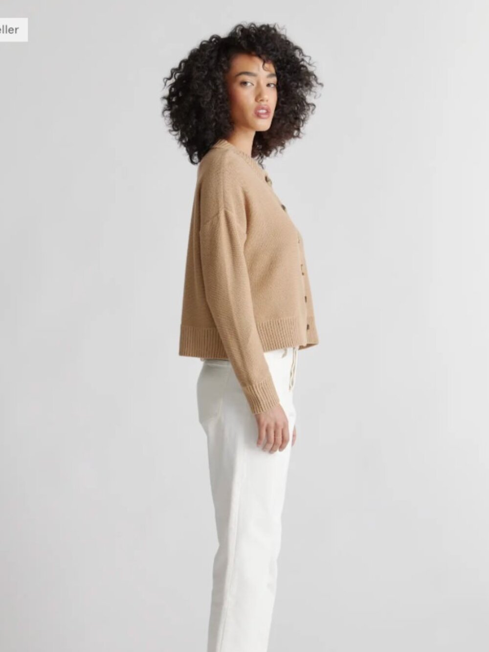 Quince 100% Organic Cotton Cropped Cardigan Sweater Camel Size Large - Picture 5 of 11